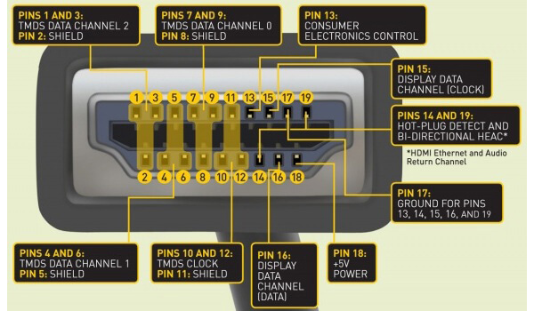 Cấu tạo đầu dây cáp cổng HDMI