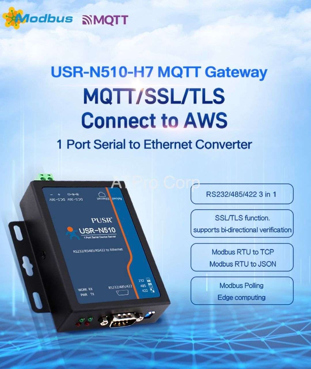 MQTT GATEWAY USR-N510 BỘ CHUYỂN ĐỔI RS232/RS485/RS422 SANG ETHERNET