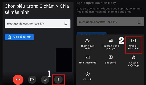 Chia sẻ màn hình Google Meet bằng điện thoại
