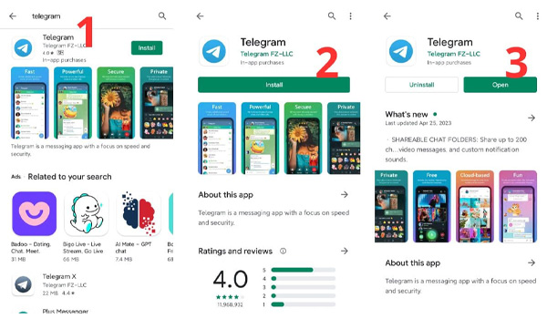 Tải ứng dụng Telegram trên điện thoại sử dụng hệ điều hành Android