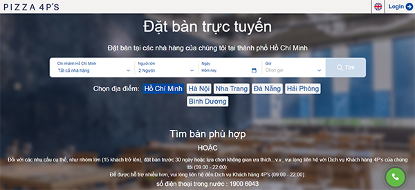 Truy cập vào website hoặc ứng dụng Pizza 4P để đặt bàn trực tuyến