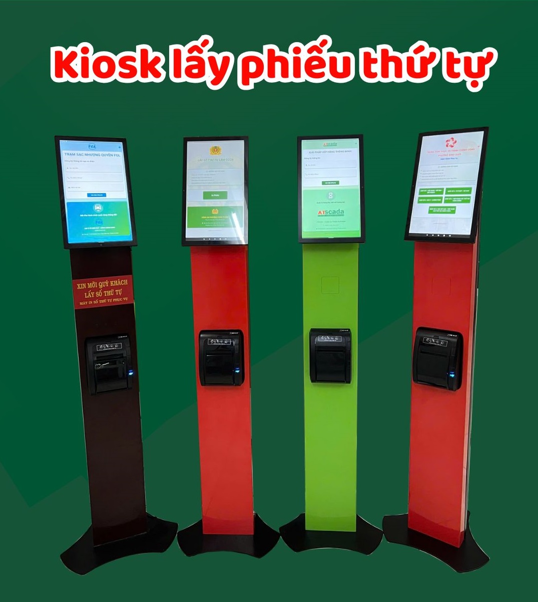 Kiosk lấy phiếu thứ tự có nhiều màu sắc để lựa chọn