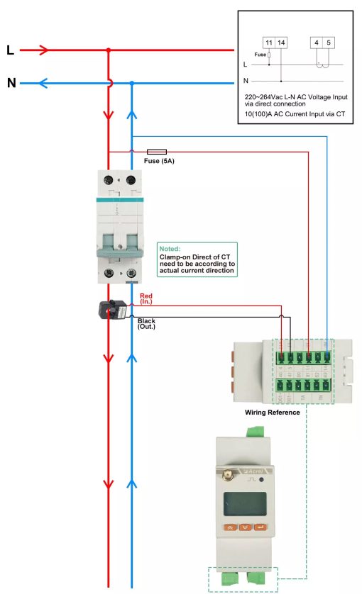 Sơ đồ đấu nối đồng hồ điện năng không dây IoT ACREL ADW310