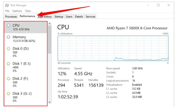 Kiểm tra cấu hình máy tính bằng Task Manager