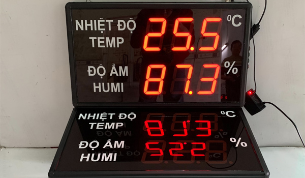 Bảng LED nhiệt độ độ ẩm cảnh báo qua SMS dùng để đo, hiển thị & giám sát 2 thông số nhiệt độ - độ ẩm
