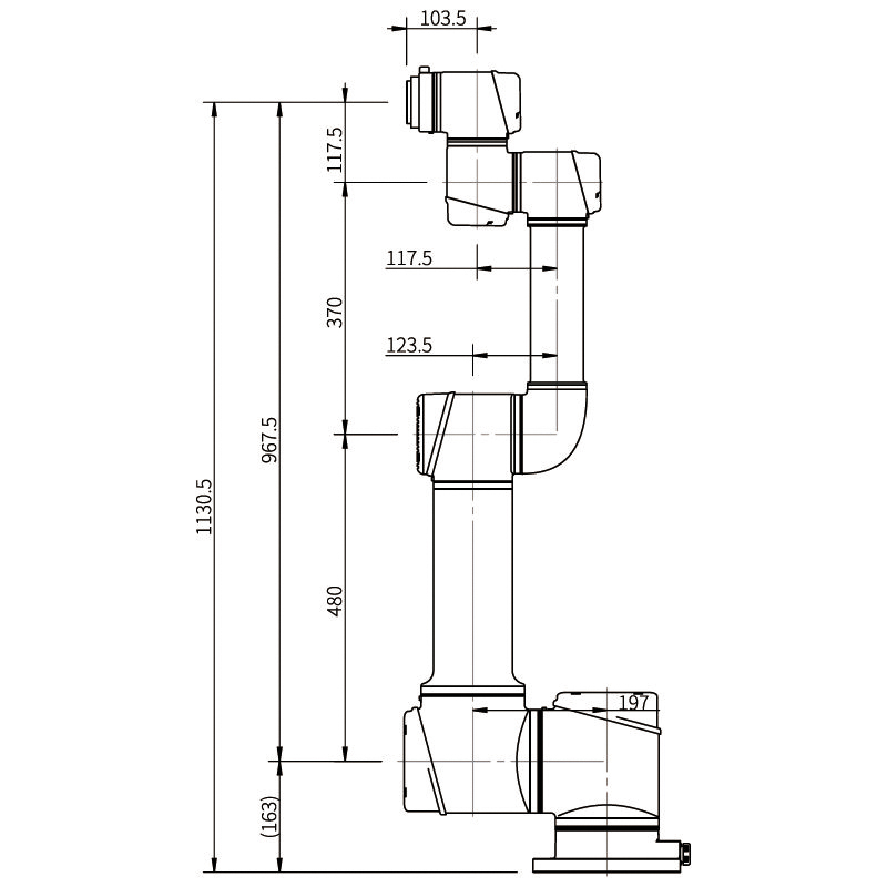 Kích thước tổng thể của AUBO-i16