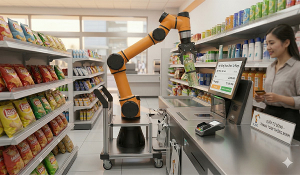 AUBO i3 có thể được tích hợp với hệ thống POS hỗ trợ thanh toán tự động