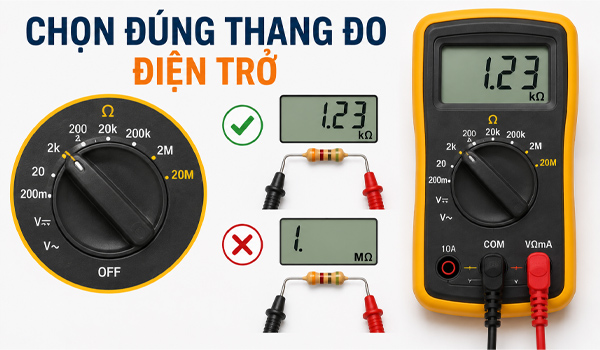 Chọn đúng thang đo điện trở trên đồng hồ vạn năng