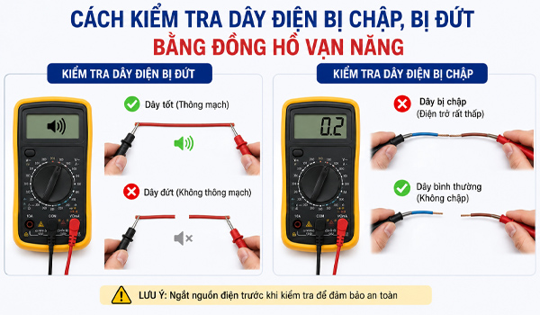 Cách kiểm tra dây điện bị chập, bị đứt bằng đồng hồ vạn năng