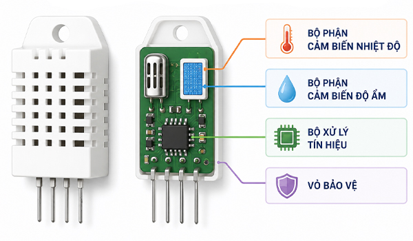 Các bộ phận chính của cảm biến nhiệt độ độ ẩm