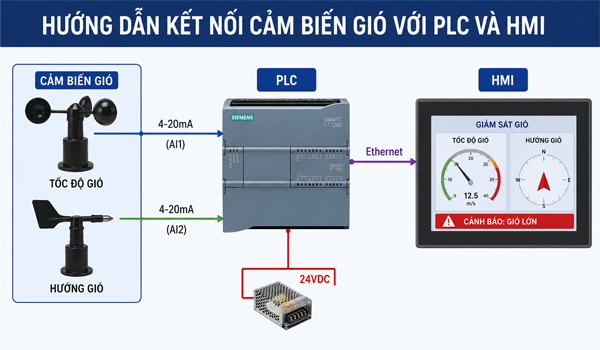 Hướng dẫn kết nối cảm biến gió với PLC và HMI