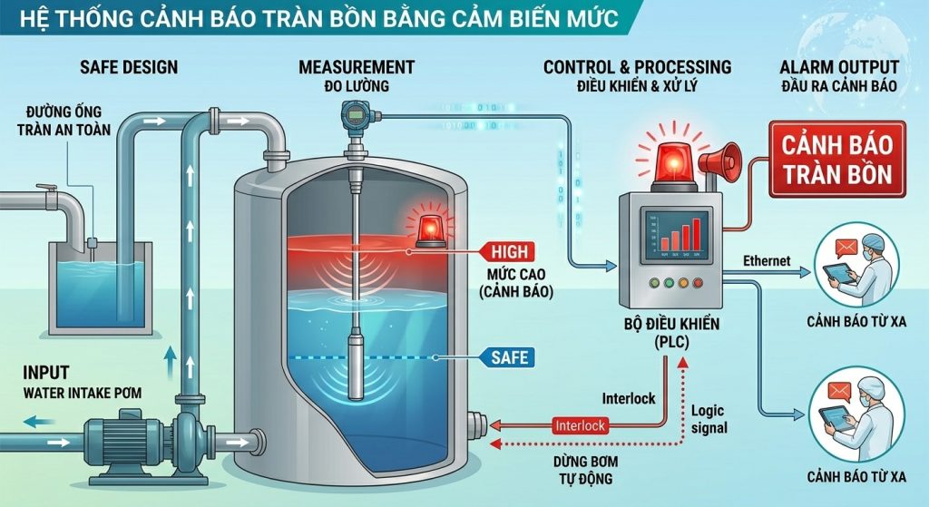 Hệ thống cảnh báo tràn bồn bằng cảm biến mức