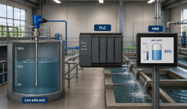 Hướng dẫn kết nối cảm biến mức với PLC và HMI