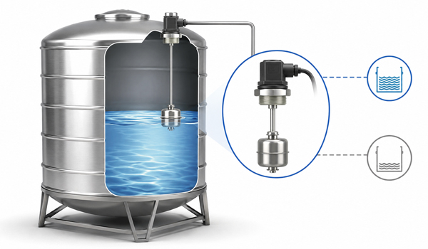 Cảm biến mức phao có cấu tạo đơn giản, dễ lắp đặt