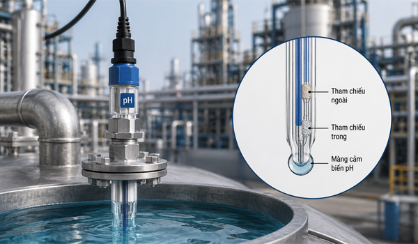 Cảm biến pH điện cực tham chiếu kép được trang bị 2 lớp điện cực tham chiếu