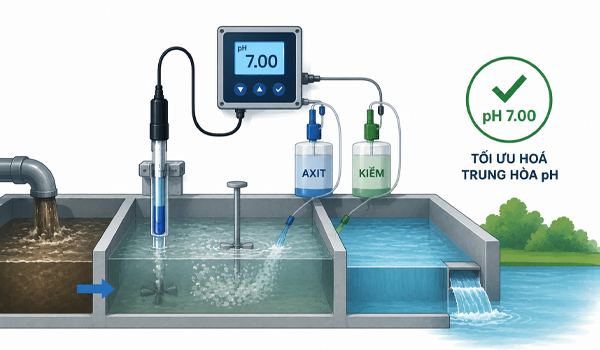 Cảm biến pH trong hệ thống xử lý nước thải giúp tối ưu hoá quá trình trung hoà pH