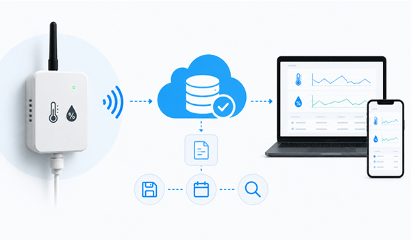 Cảm biến nhiệt độ độ ẩm IoT có thể ghi nhận dữ liệu theo phút/giờ/ngày