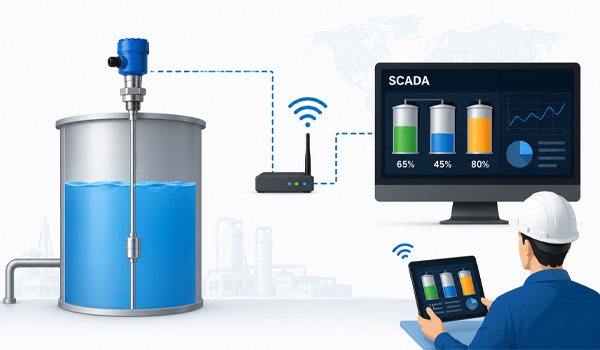Cảm biến mức hiện đại kết nối với hệ thống SCADA hỗ trợ giám sát từ xa