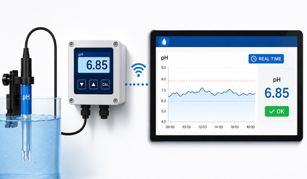 Cảm biến pH tự động cung cấp biểu đồ xu hướng pH theo thời gian thực