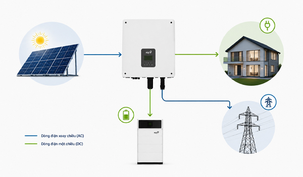 Cấu tạo hệ thống lưu trữ năng lượng sử dụng biến tần Hybrid H1 Fox ESS